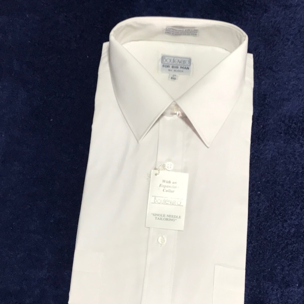 Vintage Big Mens Boulevard ss Dress Shirt Size 17 Expandable Collar